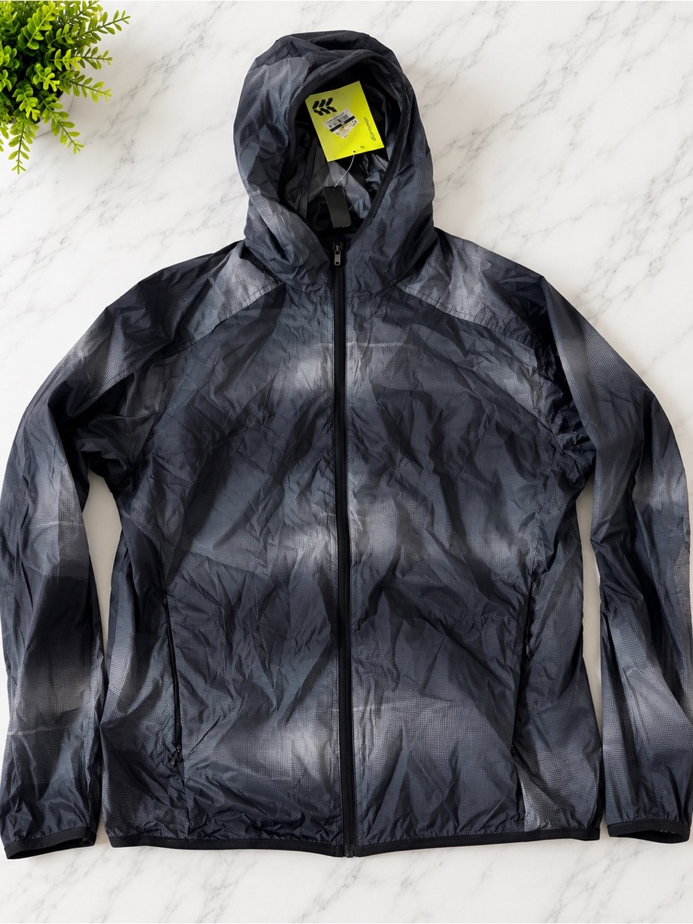 Men's Hooded Lightweight Windbreaker Jacket - Black Tie-Dye
